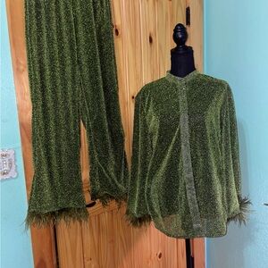 Green Glittery Top and Pants Set